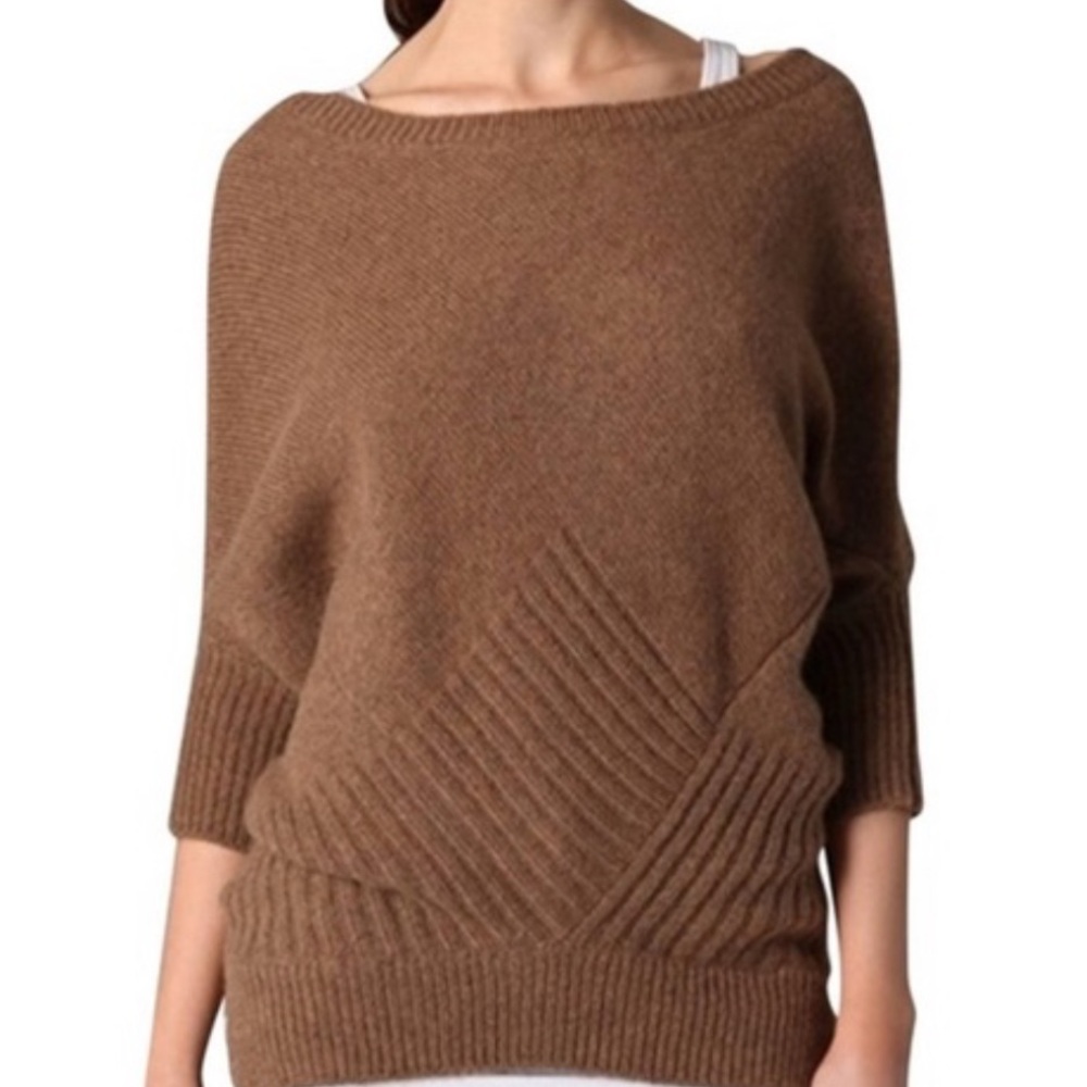 Vince Brown Scoop Neck Ribbed Panel Sweater